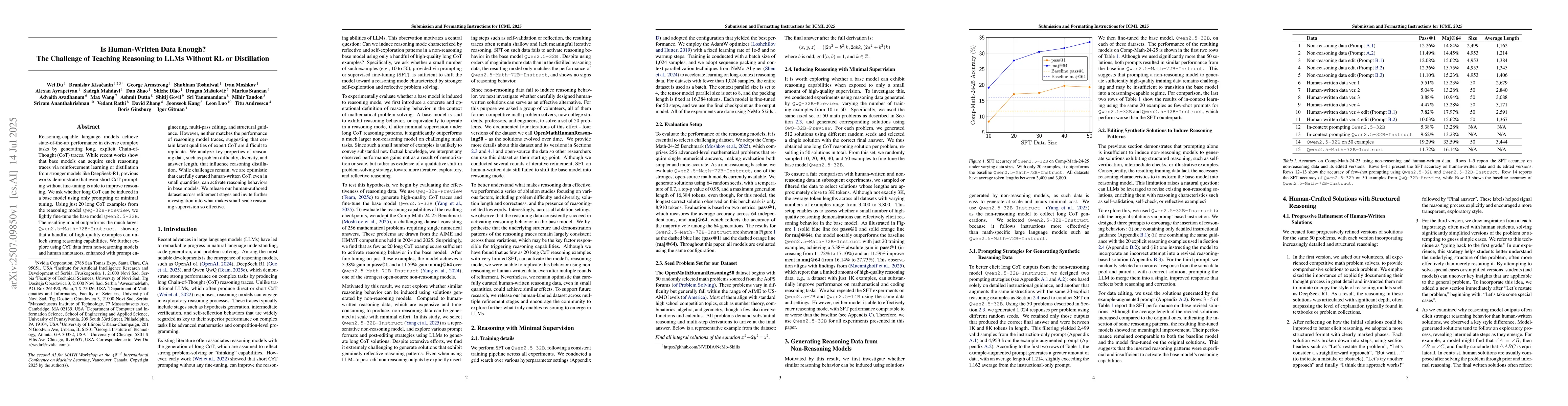 Thumbnail for The Challenge of Teaching Reasoning to LLMs Without RL or Distillation