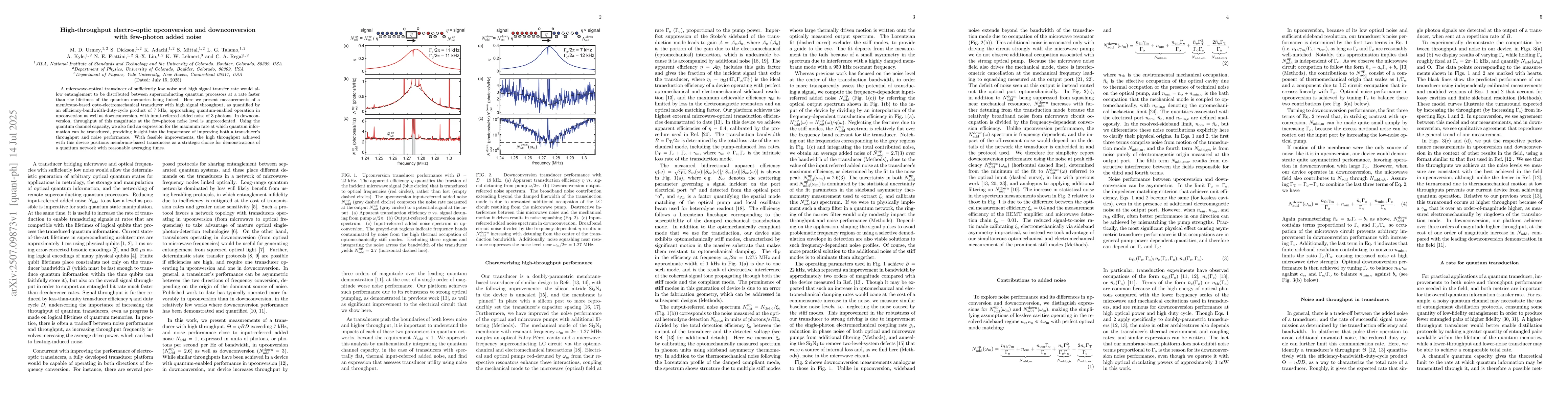 Thumbnail for High-throughput electro-optic upconversion and downconversion with
  few-photon added noise