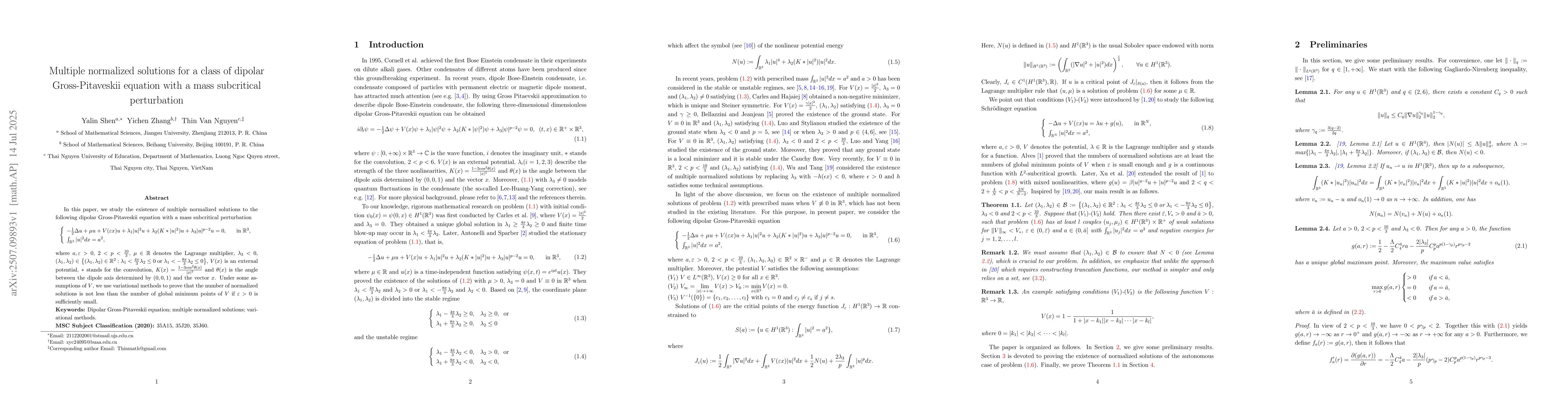 Thumbnail for Multiple normalized solutions for a class of dipolar Gross-Pitaveskii
  equation with a mass subcritical perturbation