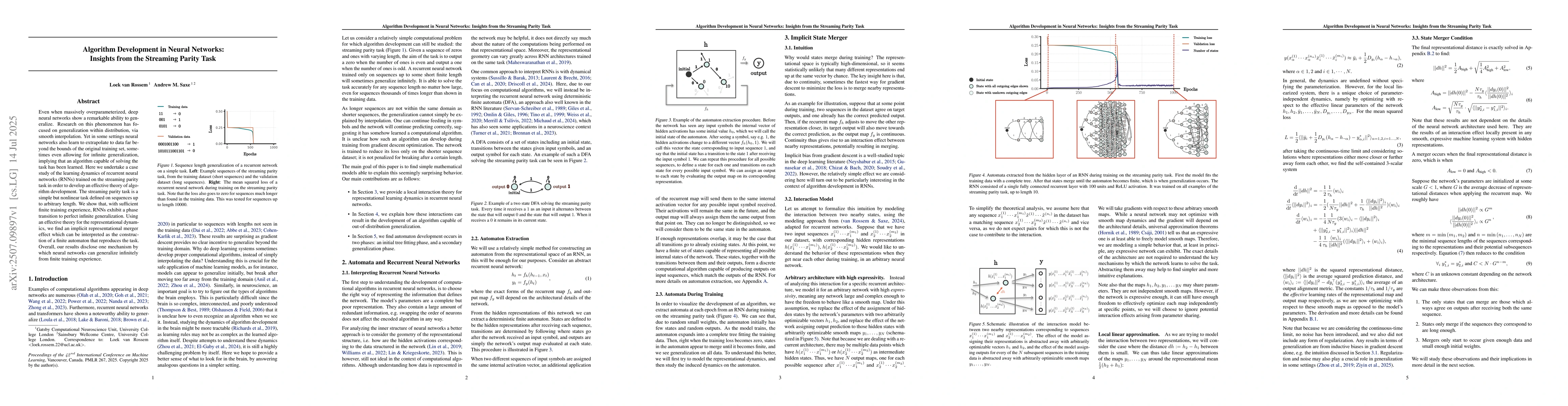 Thumbnail for Algorithm Development in Neural Networks: Insights from the Streaming
  Parity Task