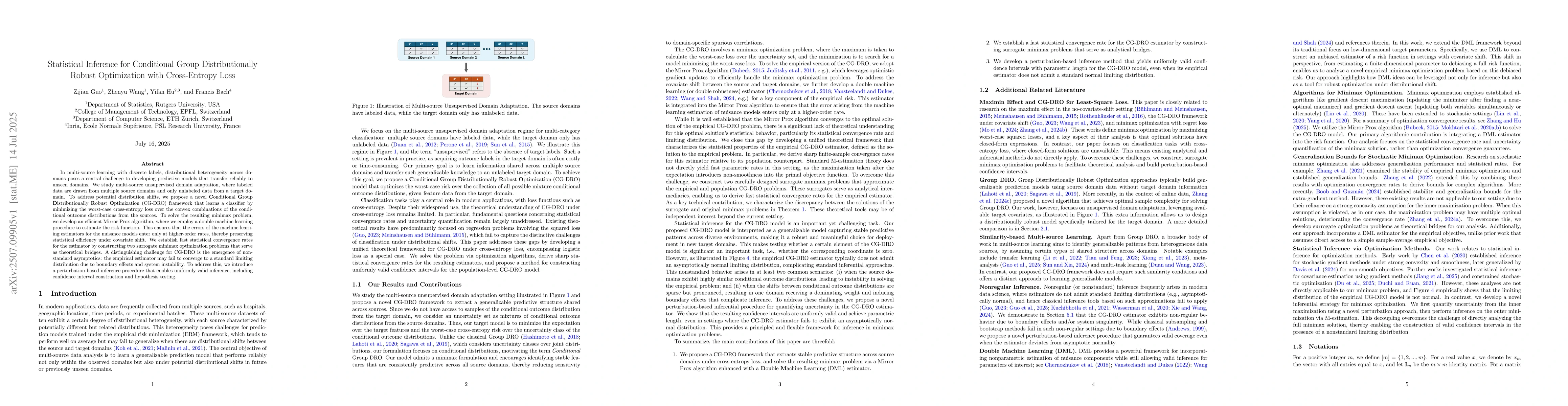 Thumbnail for Statistical Inference for Conditional Group Distributionally Robust
  Optimization with Cross-Entropy Loss