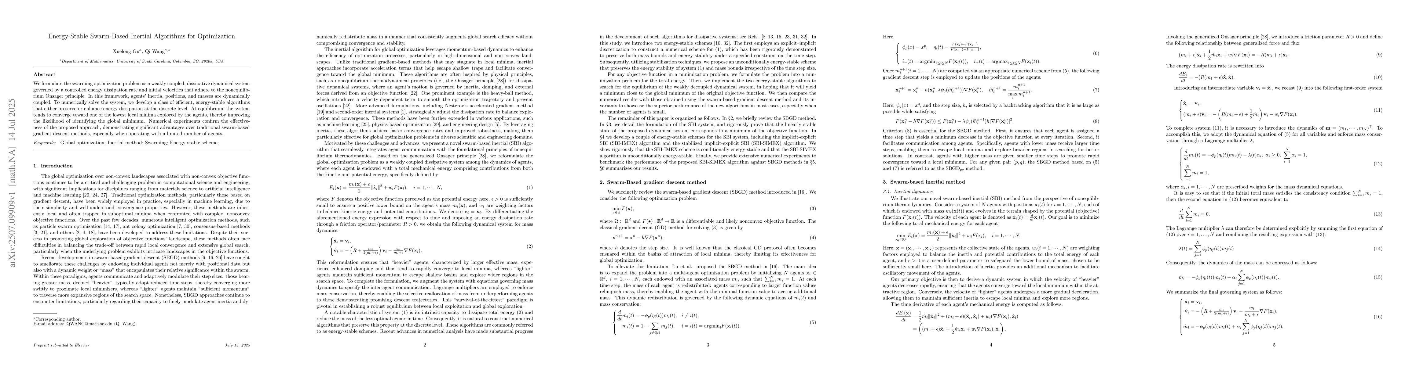 Thumbnail for Energy-Stable Swarm-Based Inertial Algorithms for Optimization