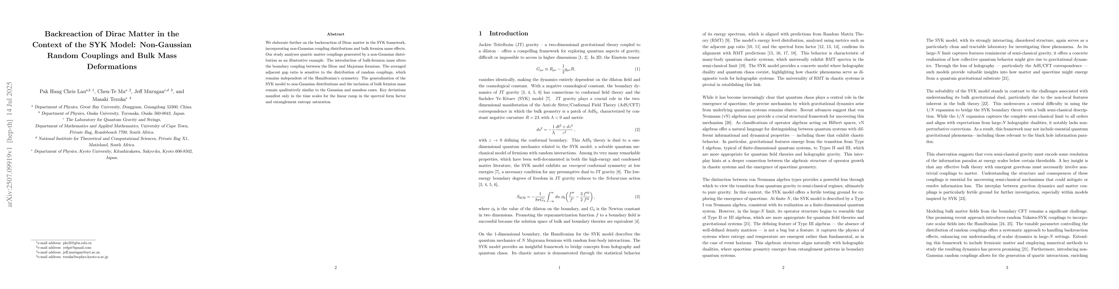Thumbnail for Backreaction of Dirac Matter in the Context of the SYK Model:
  Non-Gaussian Random Couplings and Bulk Mass Deformations