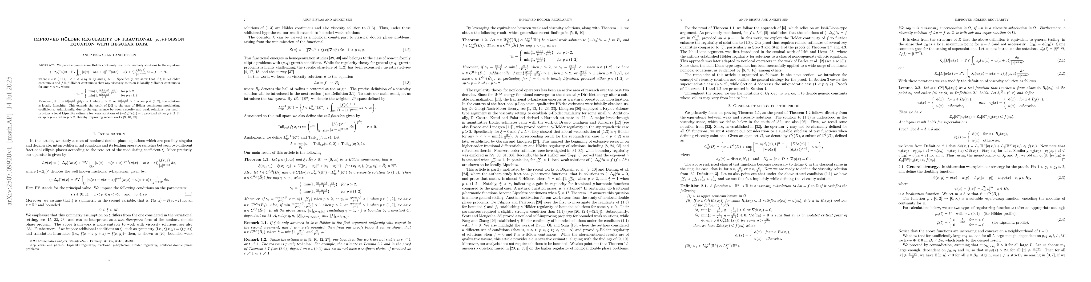 Thumbnail for Improved Hölder regularity of fractional $(p,q)$-Poisson equation with
  regular data