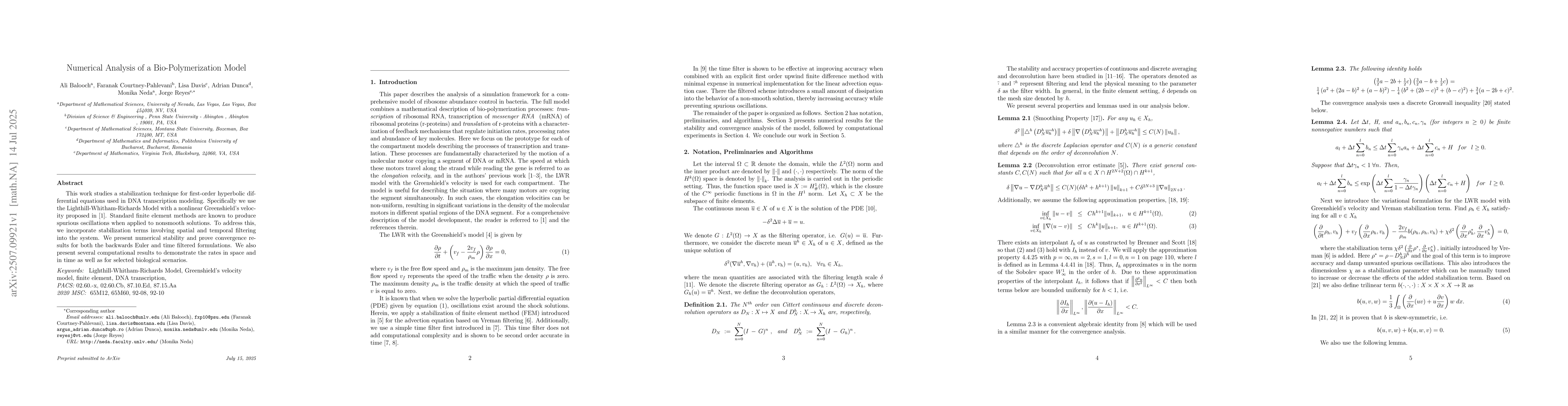 Thumbnail for Numerical Analysis of a Bio-Polymerization Model