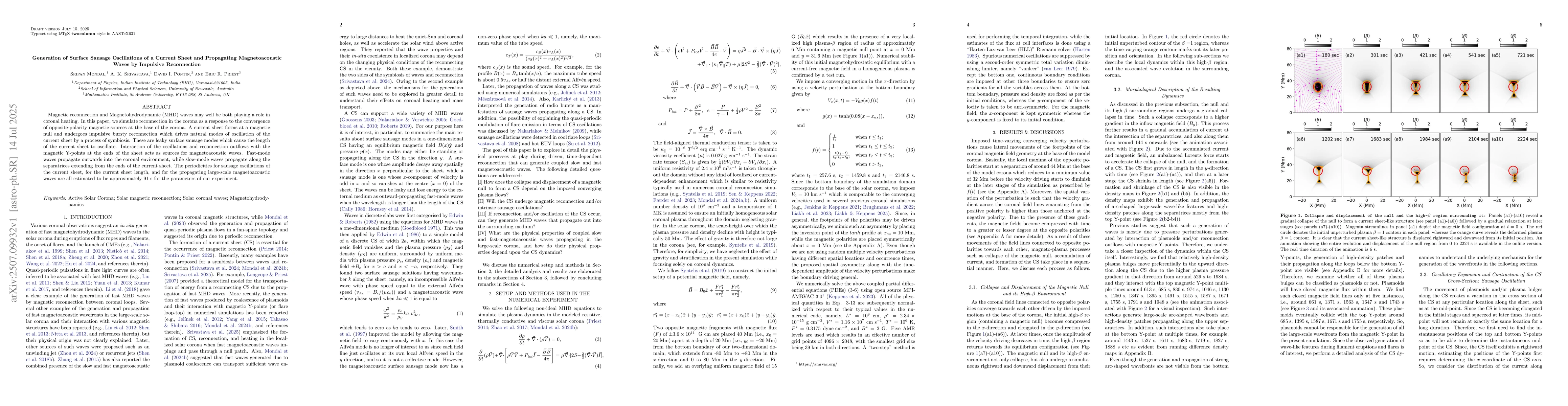 Thumbnail for Generation of Surface Sausage Oscillations of a Current Sheet and
  Propagating Magnetoacoustic Waves by Impulsive Reconnection