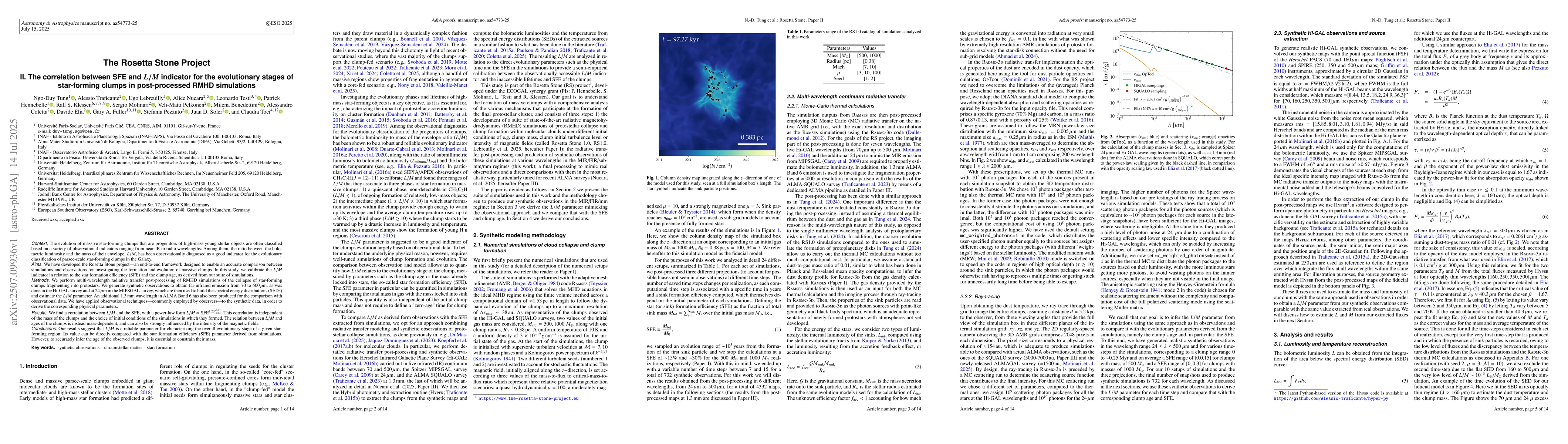 Thumbnail for The Rosetta Stone Project. II. The correlation between SFE and L/M
  indicator for the evolutionary stages of star-forming clumps in
  post-processed RMHD simulations