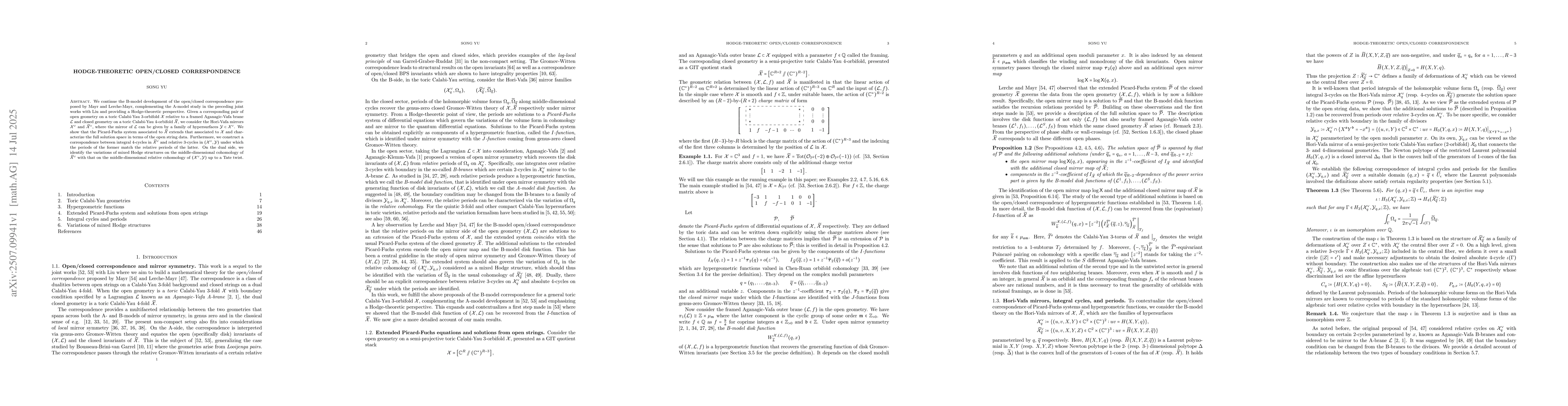 Thumbnail for Hodge-theoretic Open/Closed Correspondence