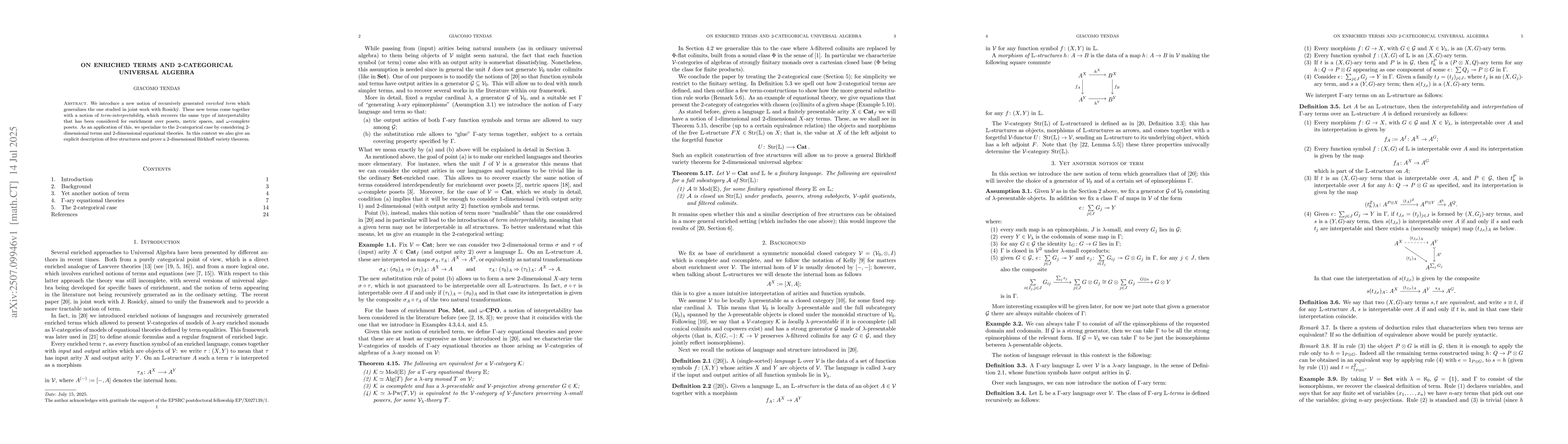 Thumbnail for On enriched terms and 2-categorical universal algebra