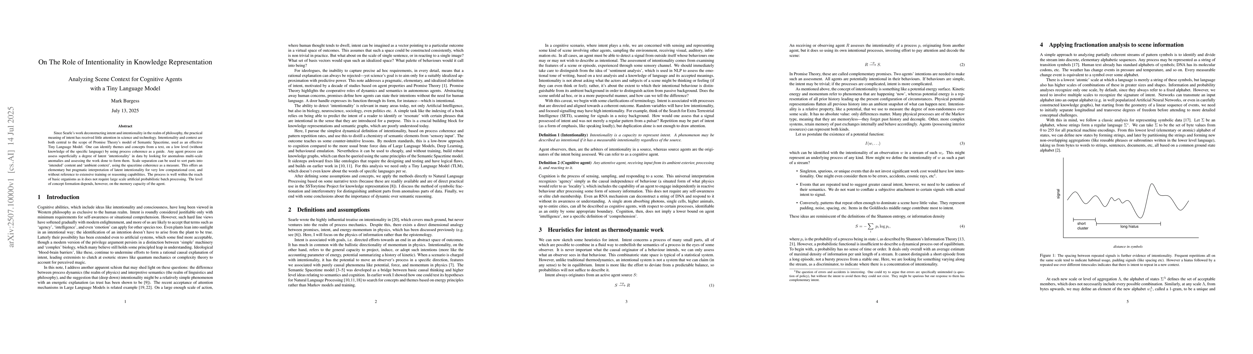 Thumbnail for On The Role of Intentionality in Knowledge Representation: Analyzing
  Scene Context for Cognitive Agents with a Tiny Language Model
