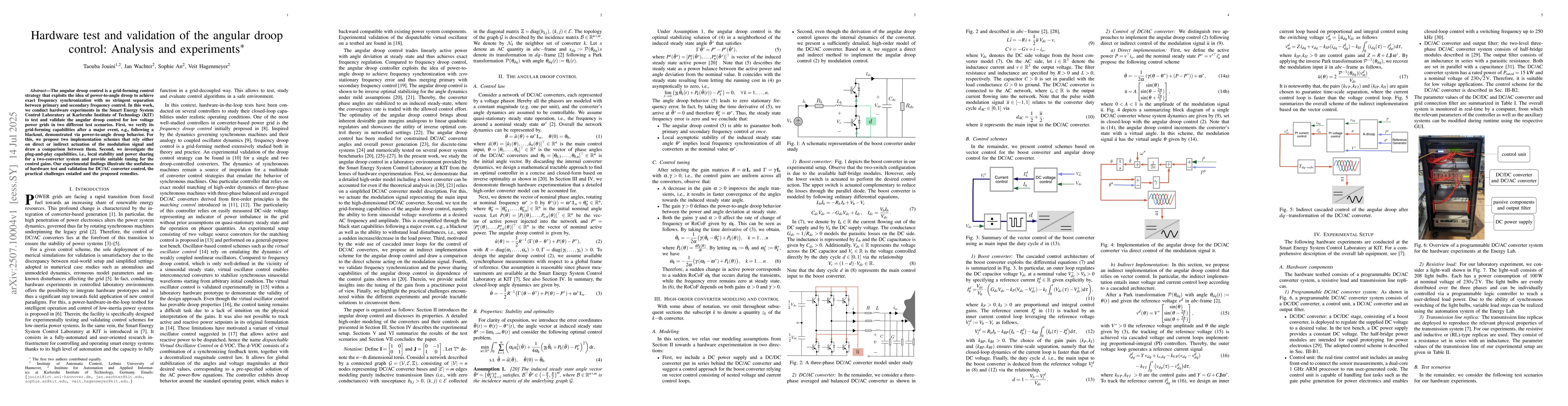 Thumbnail for Hardware test and validation of the angular droop control: Analysis and
  experiments