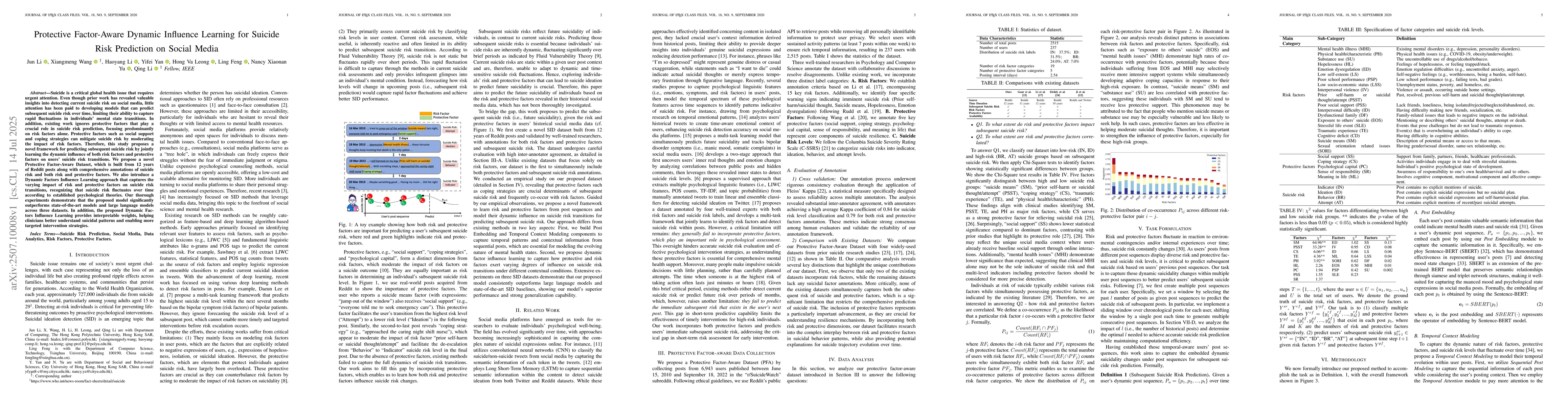 Thumbnail for Protective Factor-Aware Dynamic Influence Learning for Suicide Risk
  Prediction on Social Media