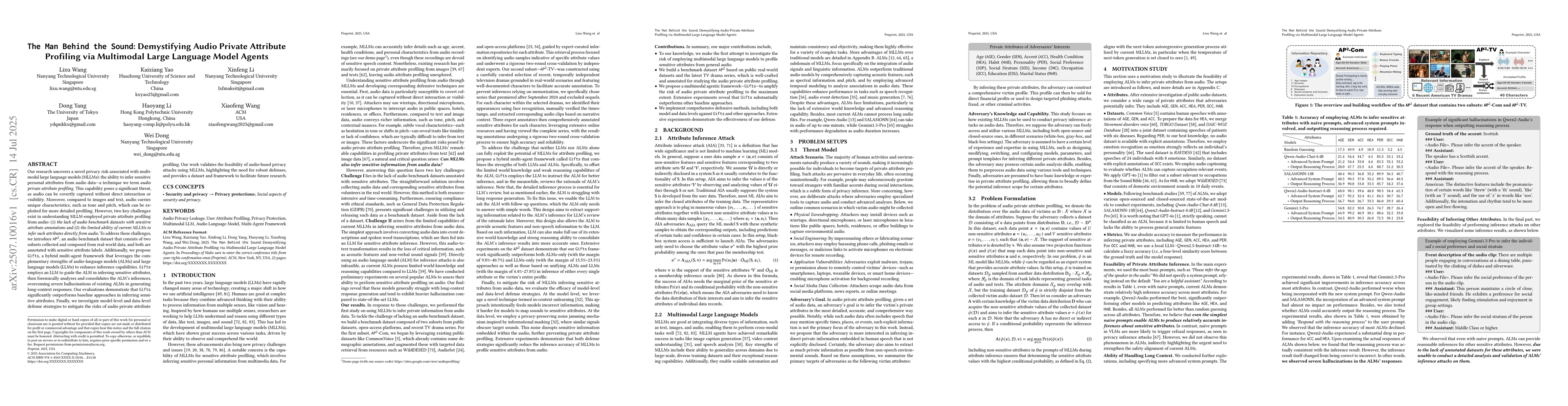 Thumbnail for The Man Behind the Sound: Demystifying Audio Private Attribute Profiling
  via Multimodal Large Language Model Agents