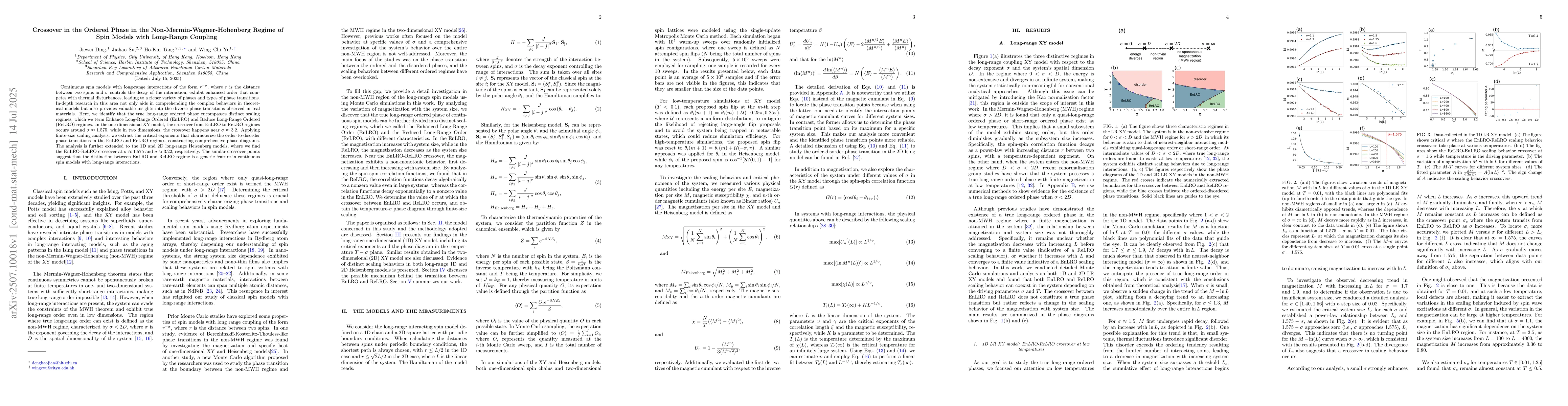 Thumbnail for Crossover in the Ordered Phase in the Non-Mermin-Wagner-Hohenberg Regime
  of Spin Models with Long-Range Coupling
