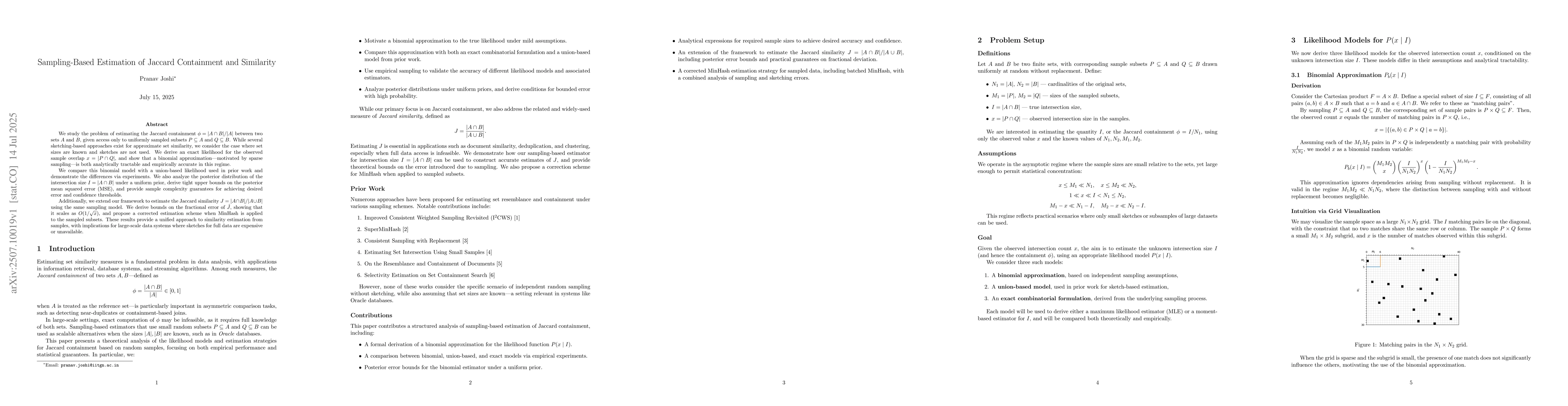 Thumbnail for Sampling-Based Estimation of Jaccard Containment and Similarity