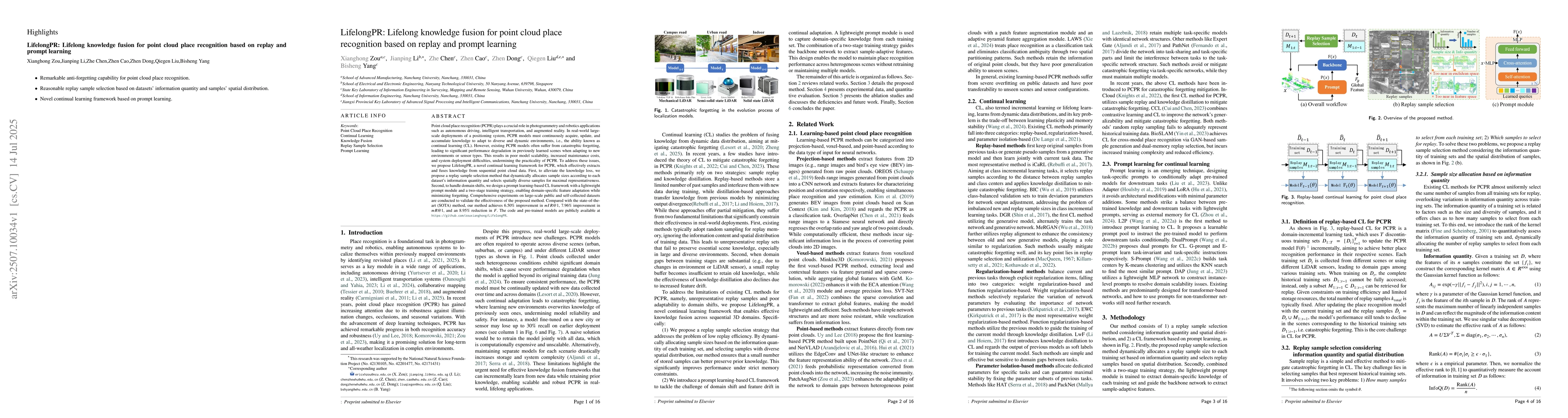 Thumbnail for LifelongPR: Lifelong knowledge fusion for point cloud place recognition
  based on replay and prompt learning