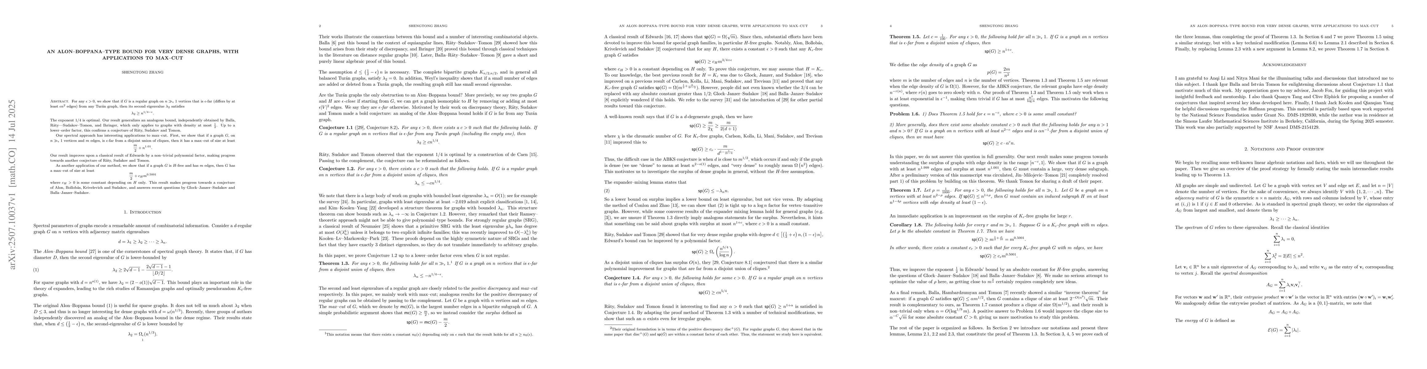 Thumbnail for An Alon-Boppana--type bound for very dense graphs, with applications to
  max-cut