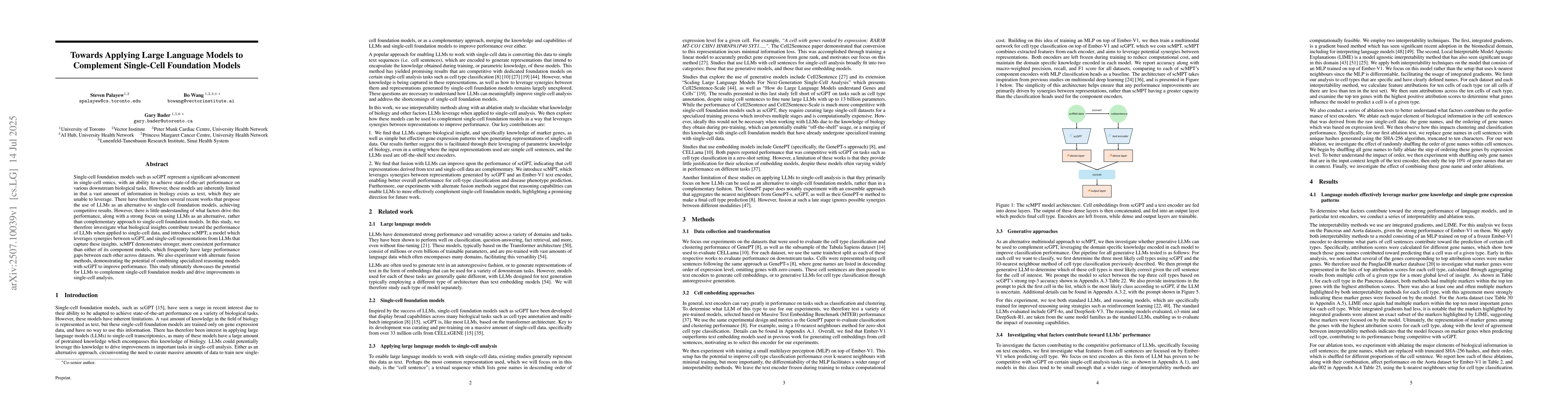 Thumbnail for Towards Applying Large Language Models to Complement Single-Cell
  Foundation Models