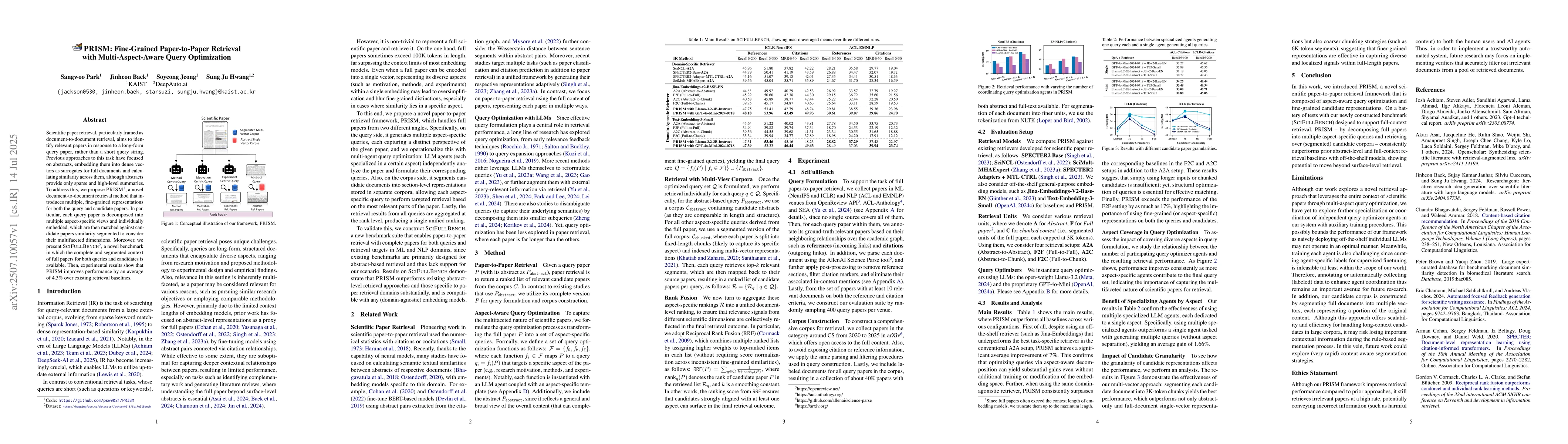 Thumbnail for PRISM: Fine-Grained Paper-to-Paper Retrieval with Multi-Aspect-Aware
  Query Optimization