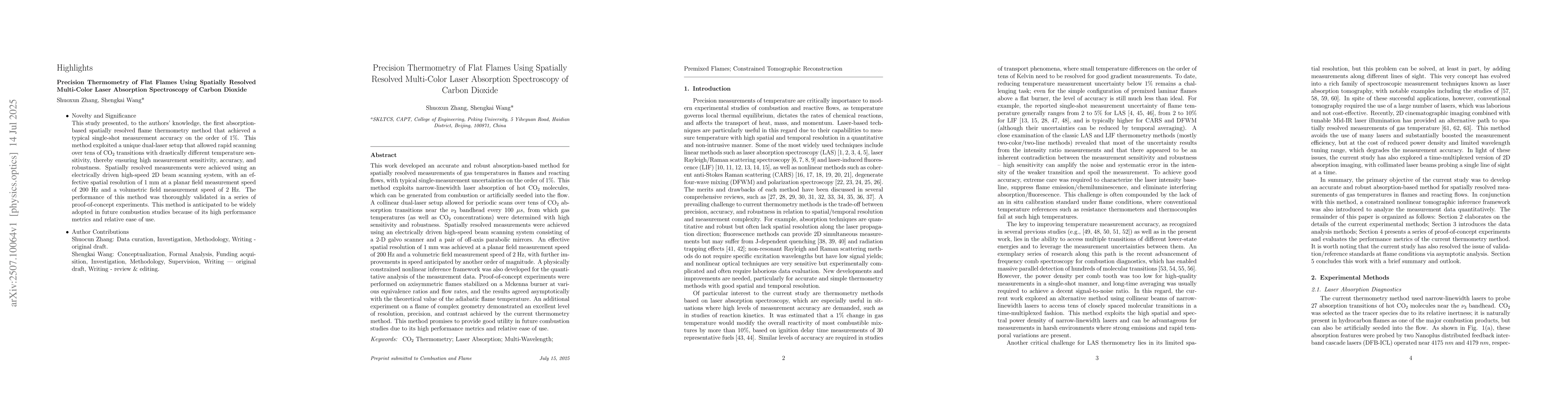 Thumbnail for Precision Thermometry of Flat Flames Using Spatially Resolved
  Multi-Color Laser Absorption Spectroscopy of Carbon Dioxide