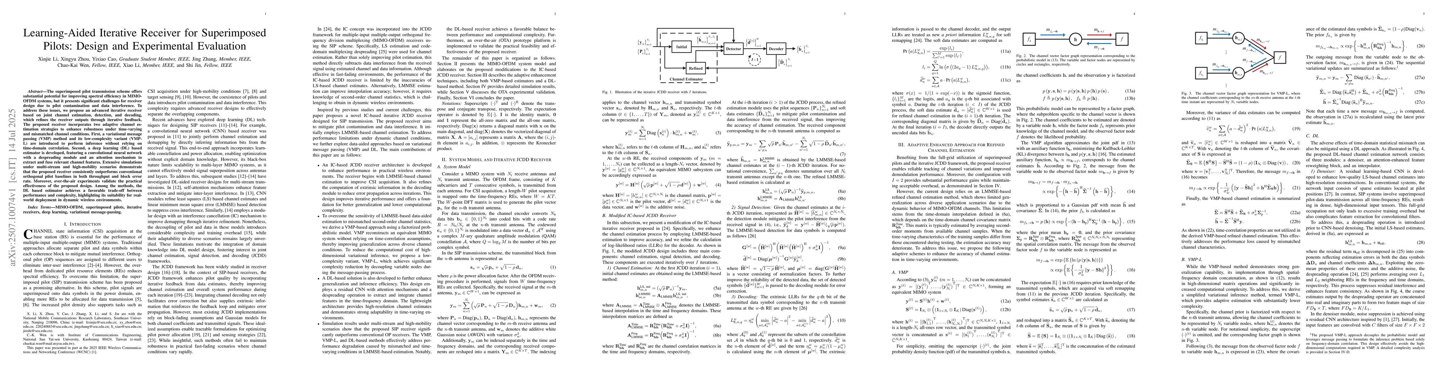 Thumbnail for Learning-Aided Iterative Receiver for Superimposed Pilots: Design and
  Experimental Evaluation