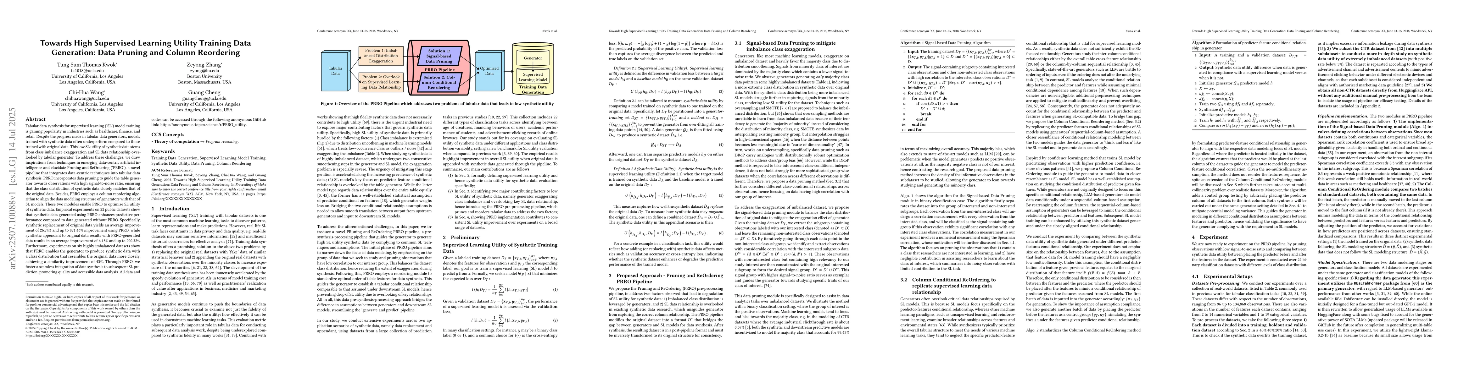 Thumbnail for Towards High Supervised Learning Utility Training Data Generation: Data
  Pruning and Column Reordering
