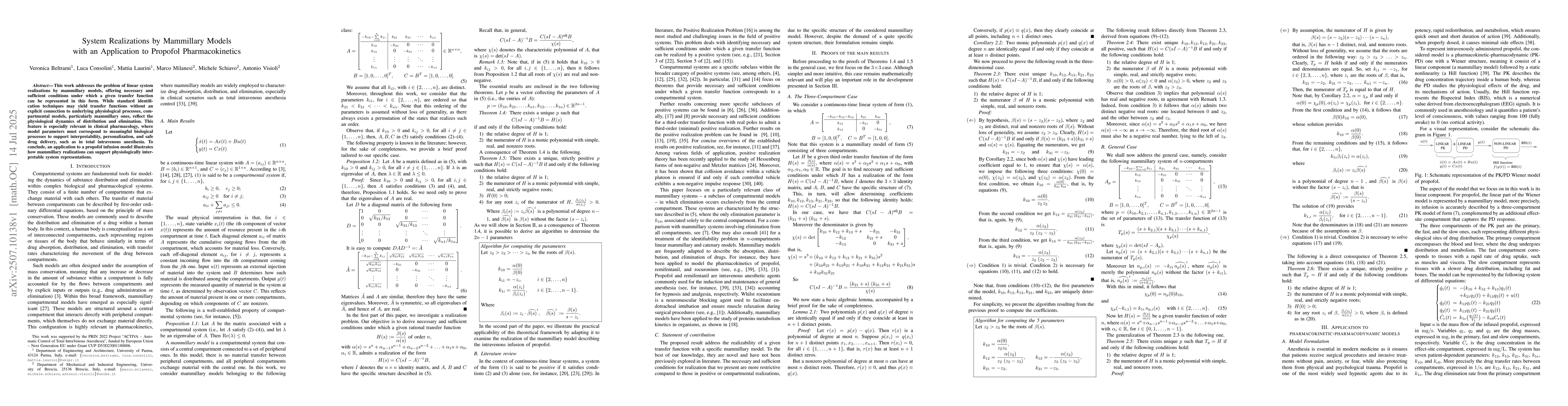 Thumbnail for System Realizations by Mammillary Models with an Application to Propofol
  Pharmacokinetics