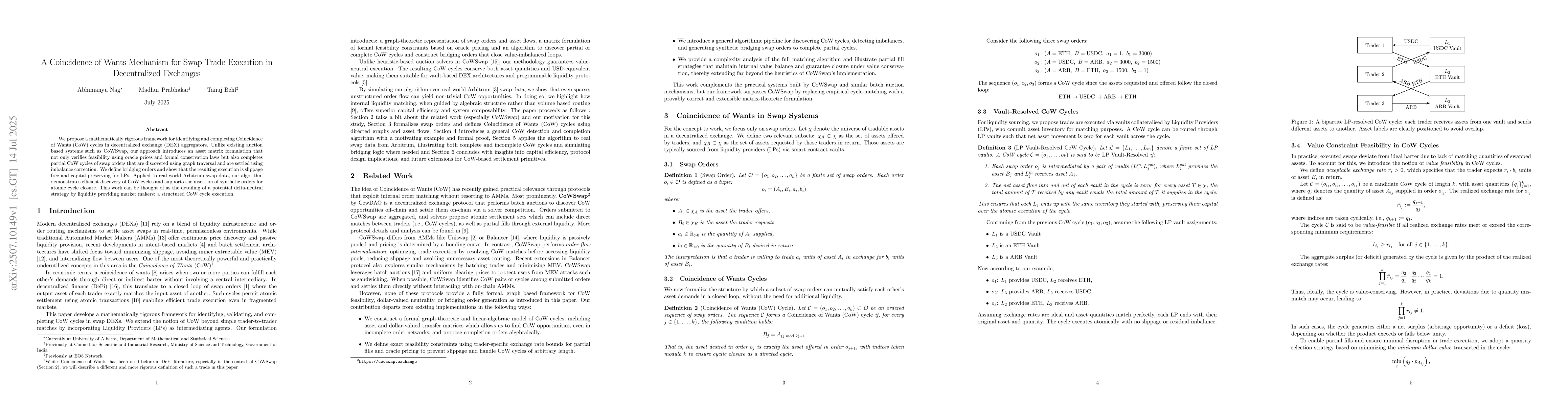 Thumbnail for A Coincidence of Wants Mechanism for Swap Trade Execution in
  Decentralized Exchanges
