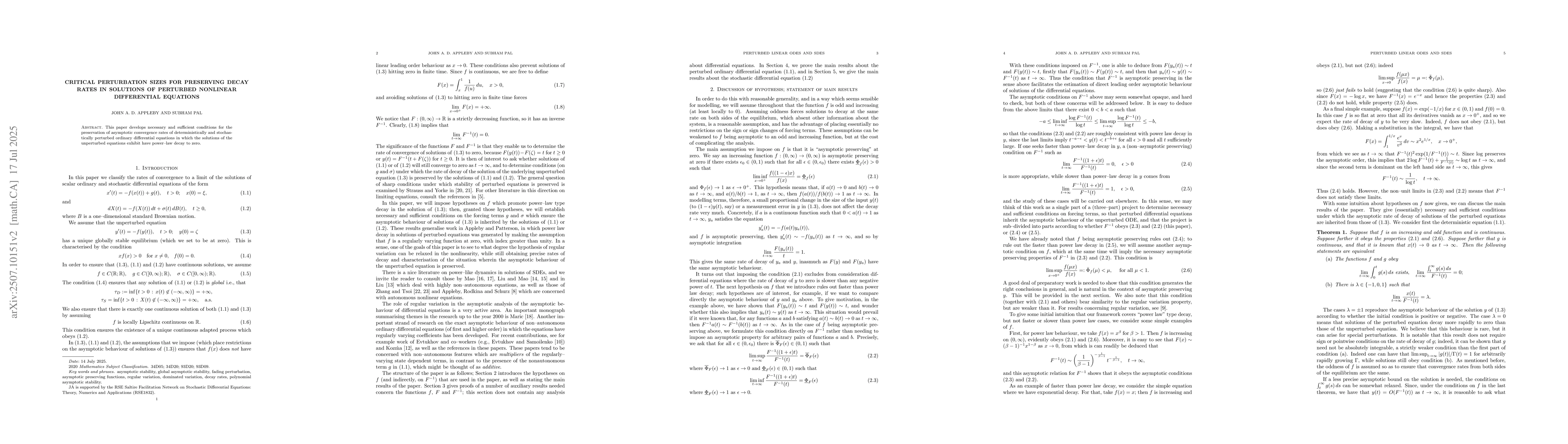 Thumbnail for Critical perturbation sizes for preserving decay rates in solutions of
  perturbed nonlinear differential equations