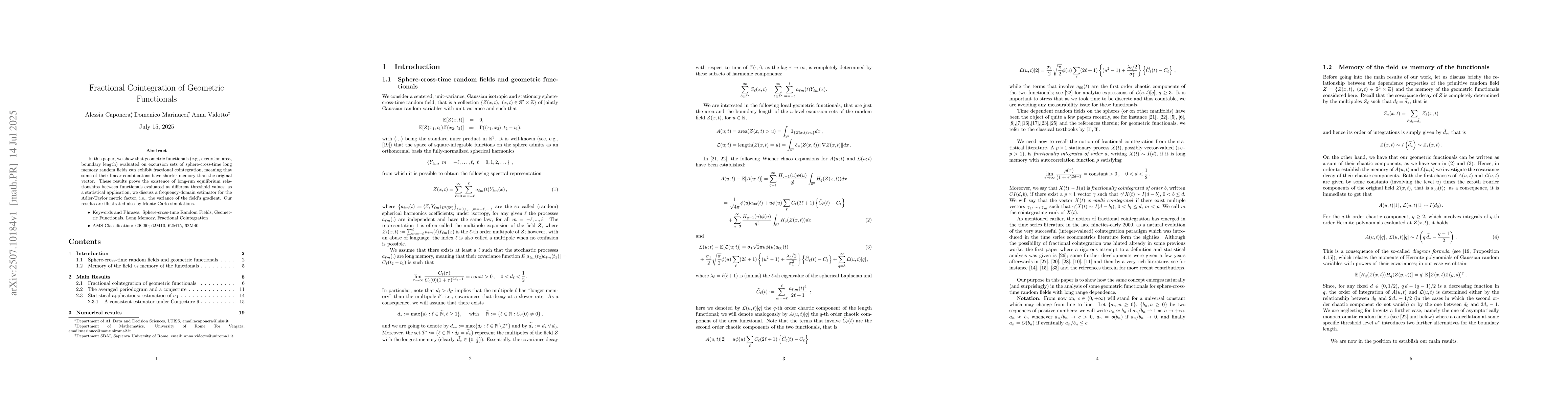 Thumbnail for Fractional Cointegration of Geometric Functionals