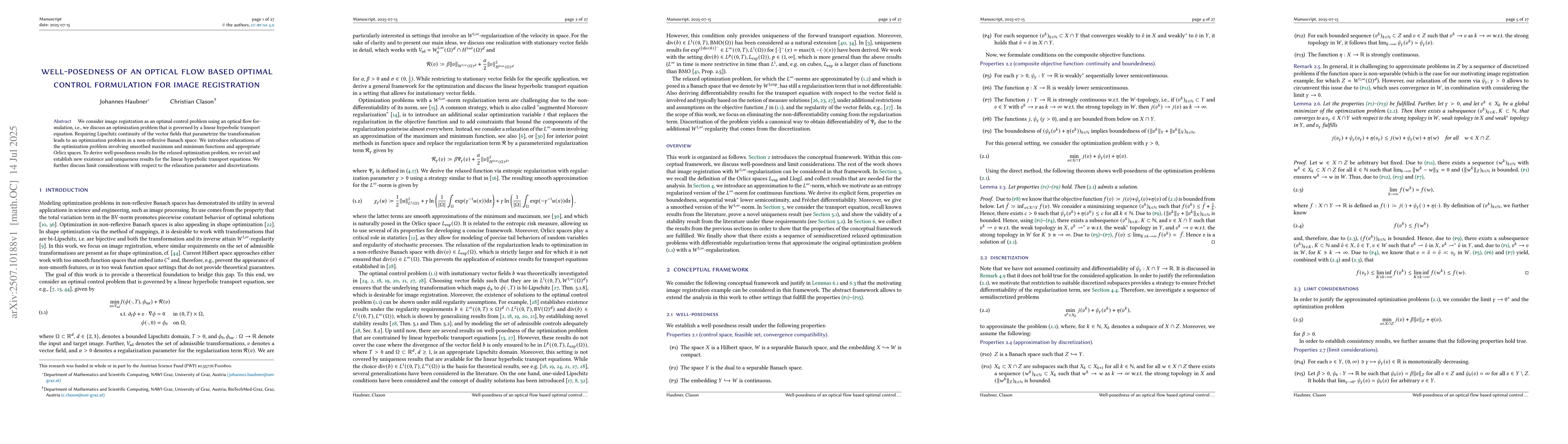 Thumbnail for Well-posedness of an optical flow based optimal control formulation for
  image registration