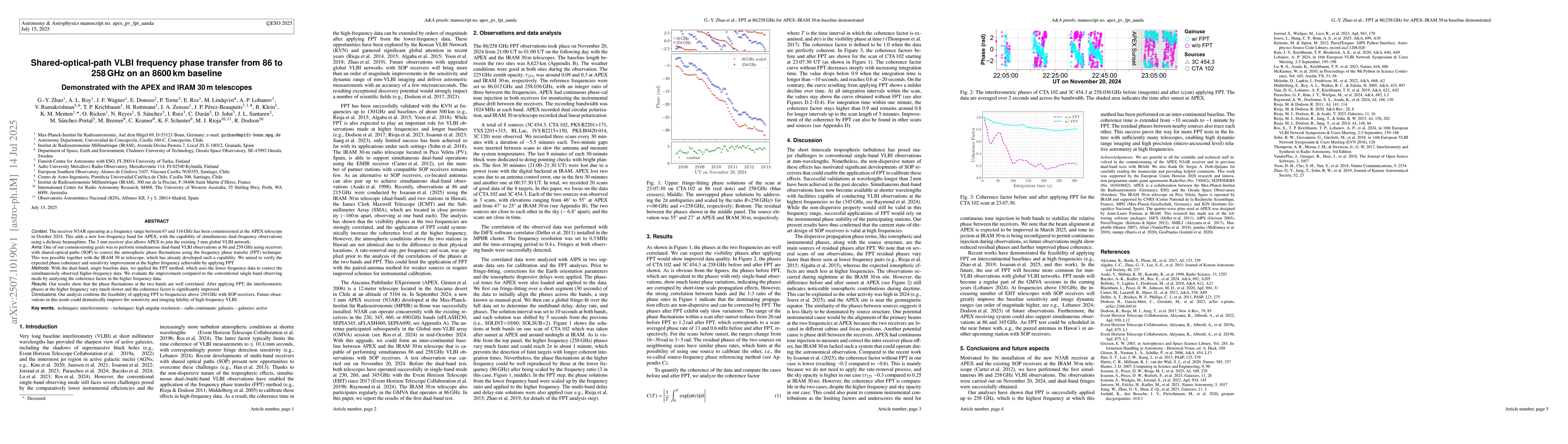 Thumbnail for Shared-optical-path VLBI frequency phase transfer from 86 to 258 GHz on
  an 8600 km baseline: Demonstrated with the APEX and IRAM 30 m telescopes