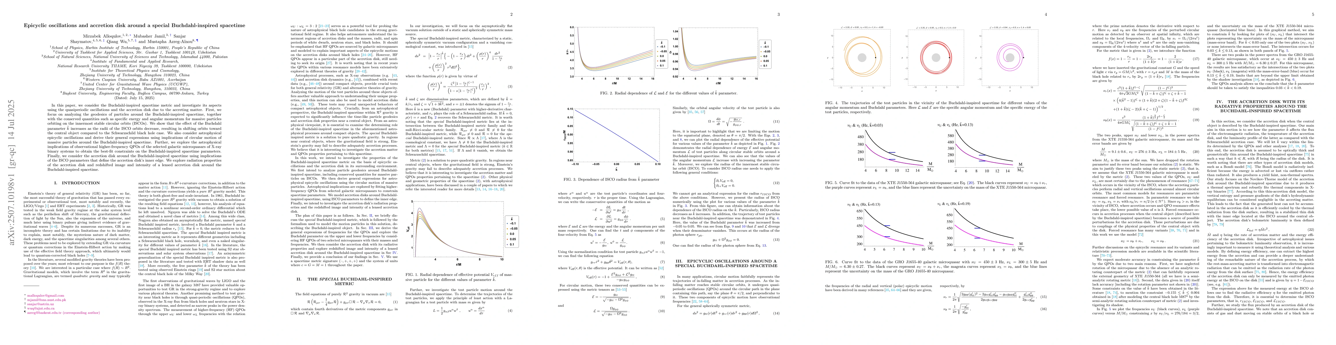 Thumbnail for Epicyclic oscillations and accretion disk around a special
  Buchdahl-inspired spacetime