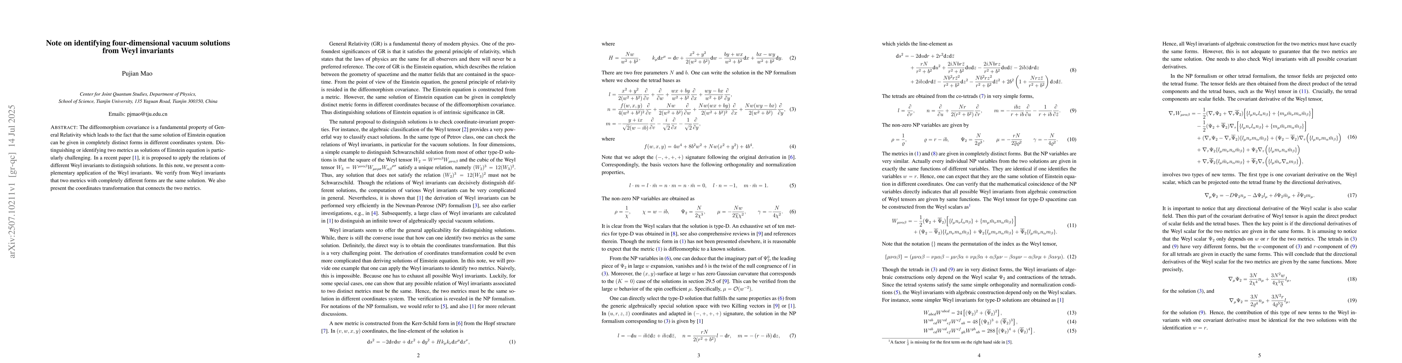 Thumbnail for Note on identifying four-dimensional vacuum solutions from Weyl
  invariants