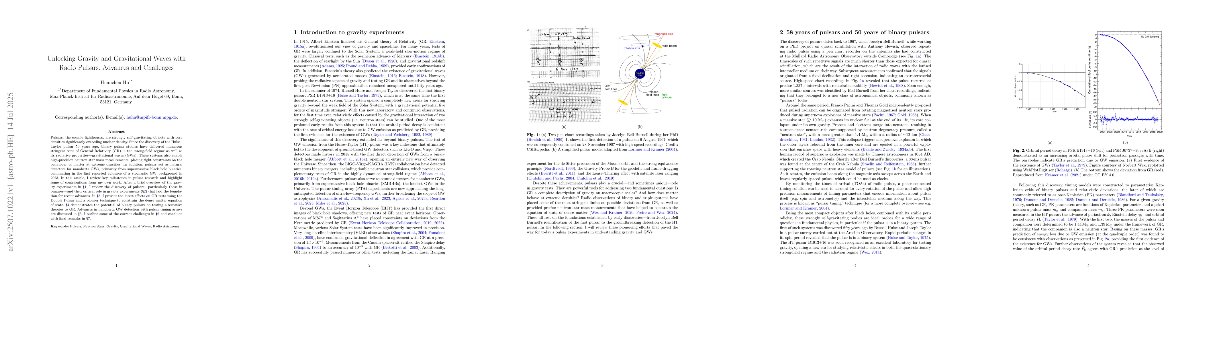 Thumbnail for Unlocking Gravity and Gravitational Waves with Radio Pulsars: Advances
  and Challenges