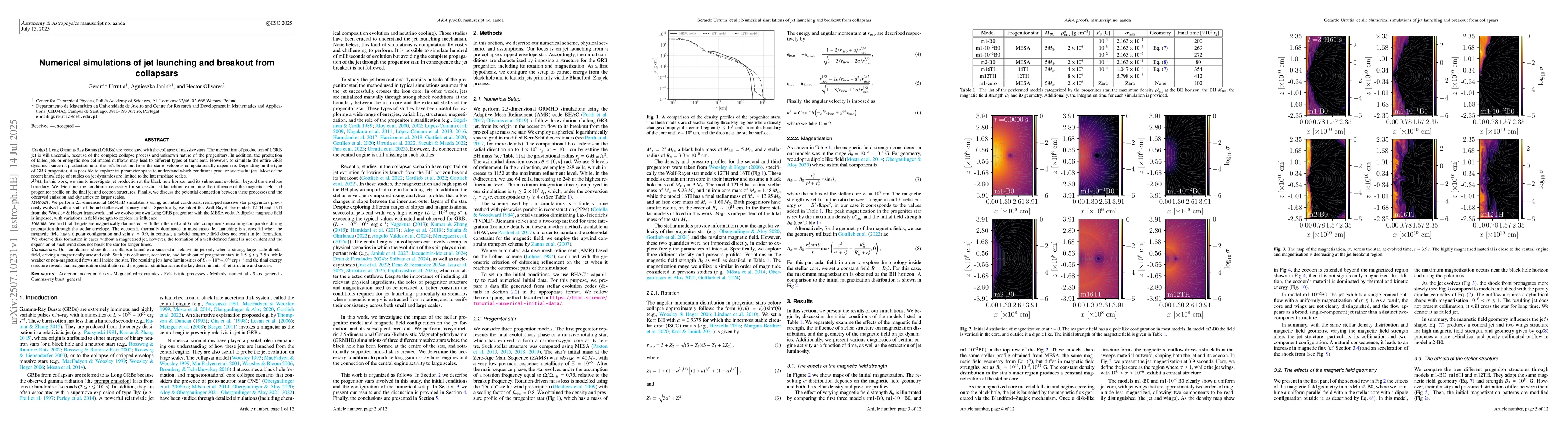 Thumbnail for Numerical simulations of jet launching and breakout from collapsars