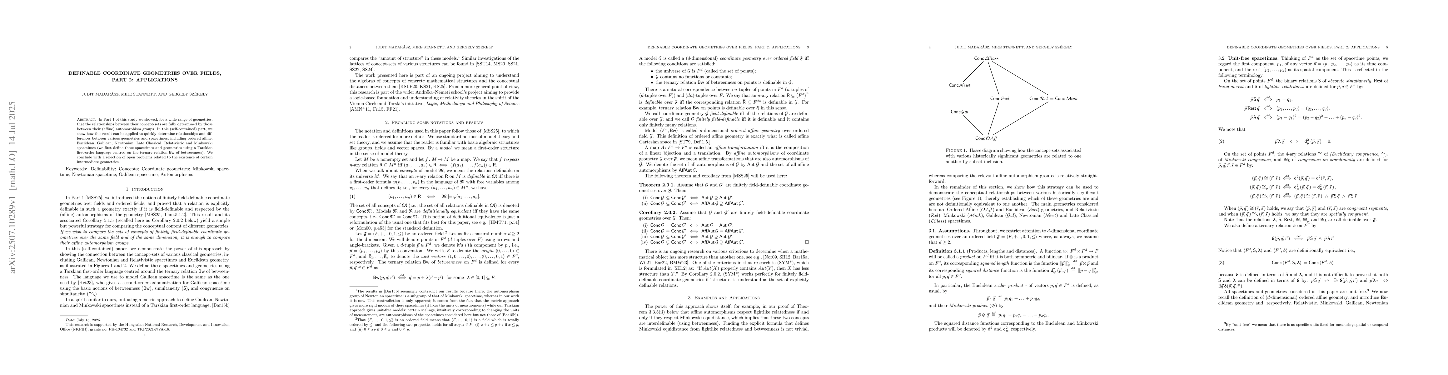 Thumbnail for Definable coordinate geometries over fields, part 2: applications