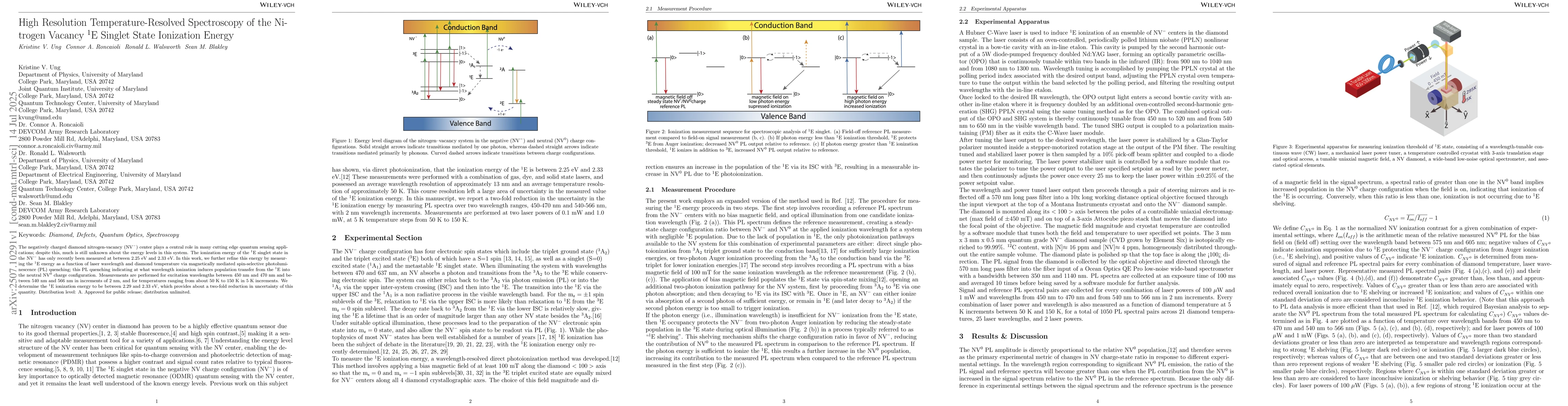 Thumbnail for High Resolution Temperature-Resolved Spectroscopy of the Nitrogen
  Vacancy $^{1}E$ Singlet State Ionization Energy