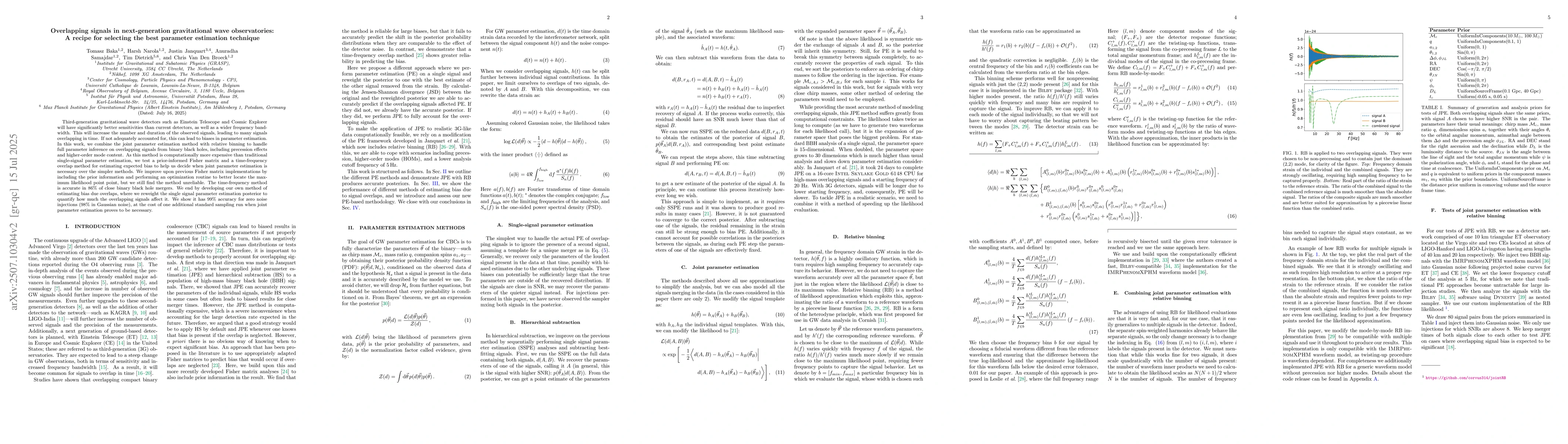Thumbnail for Overlapping signals in next-generation gravitational wave observatories:
  A recipe for selecting the best parameter estimation technique