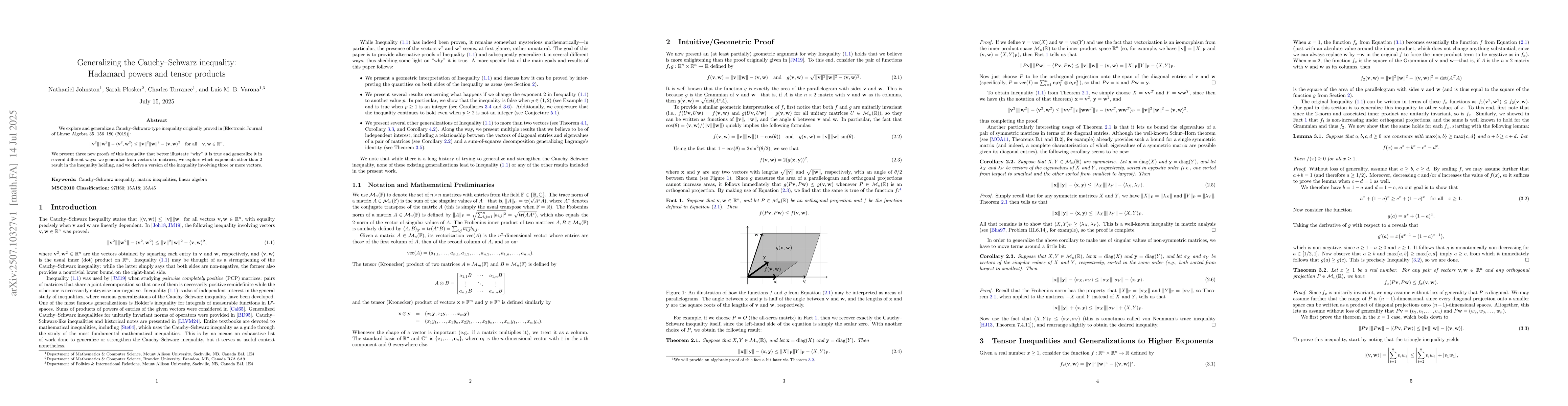 Thumbnail for Generalizing the Cauchy-Schwarz inequality: Hadamard powers and tensor
  products
