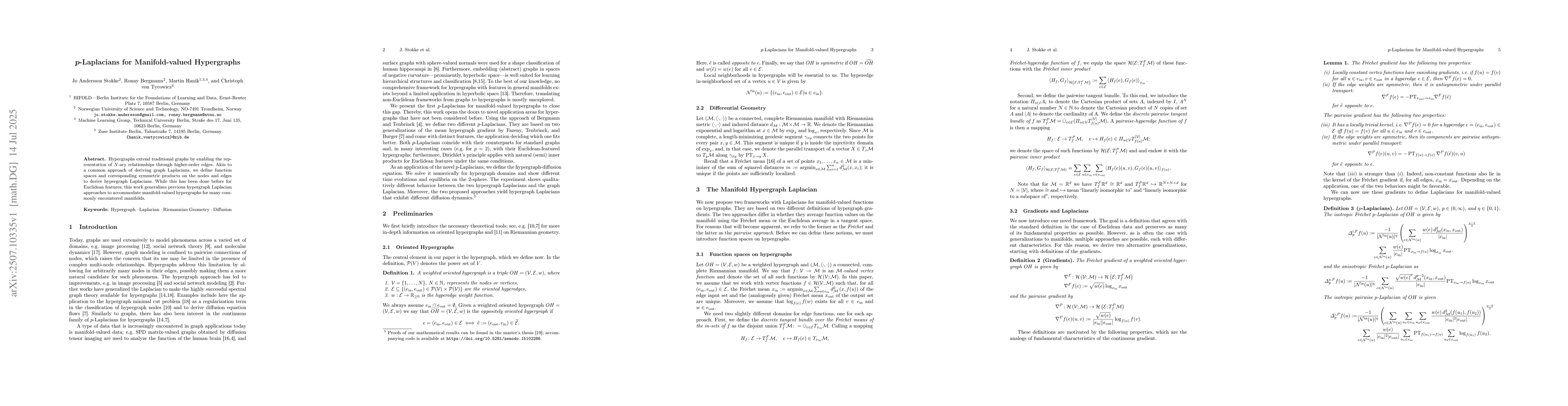 Thumbnail for p-Laplacians for Manifold-valued Hypergraphs