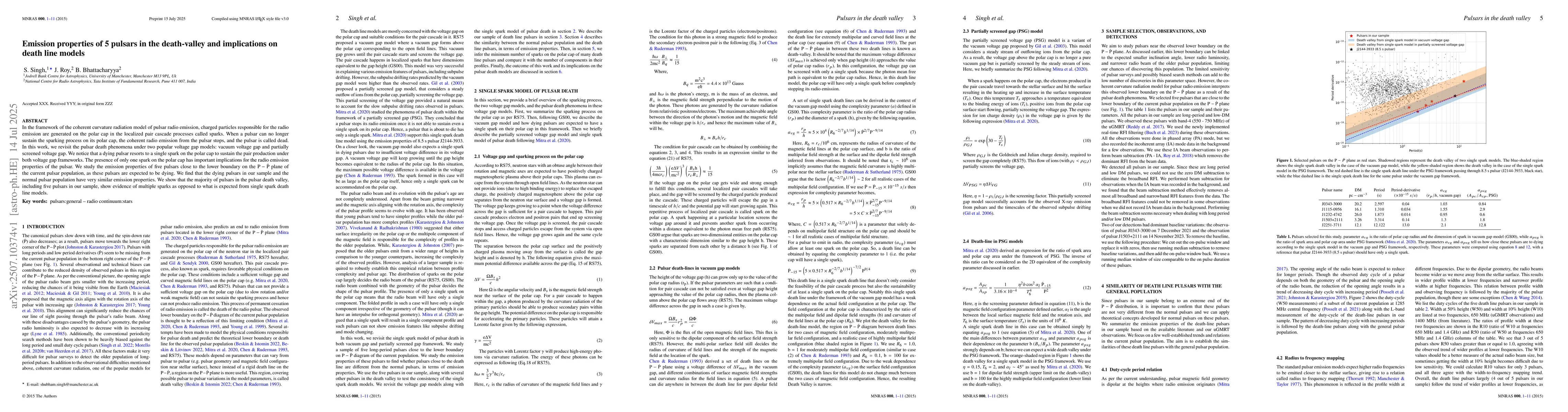 Thumbnail for Emission properties of 5 pulsars in the death-valley and implications on
  death line models