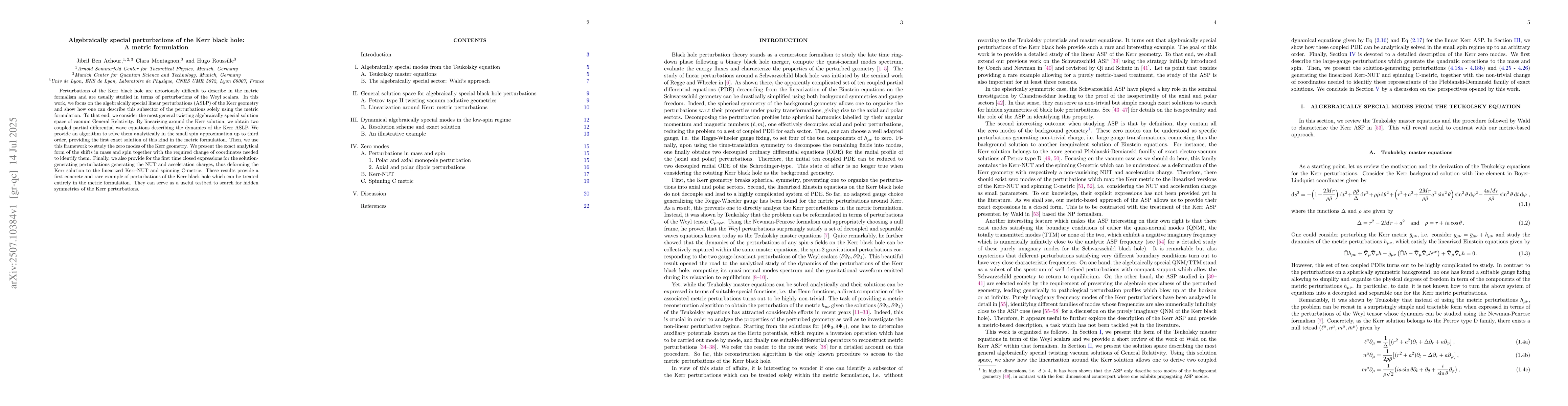 Thumbnail for Algebraically special perturbations of the Kerr black hole: a metric
  formulation