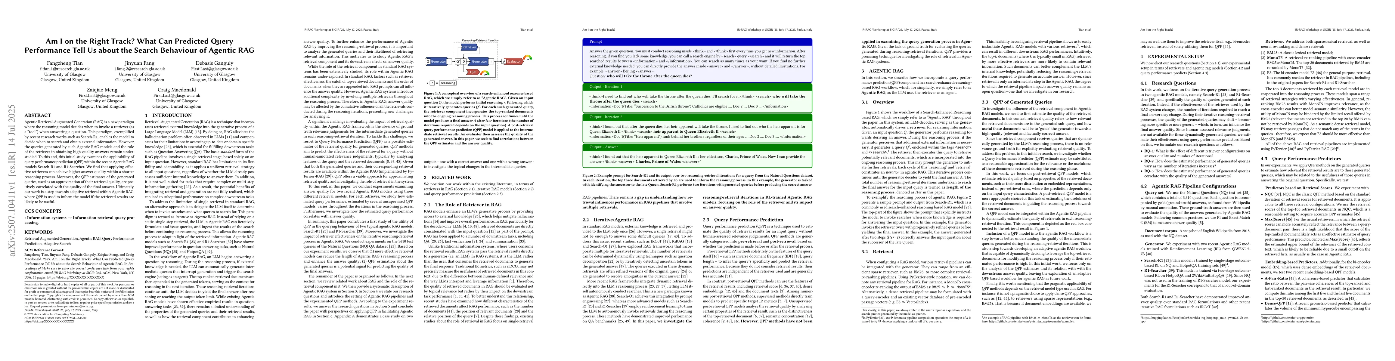 Thumbnail for Am I on the Right Track? What Can Predicted Query Performance Tell Us
  about the Search Behaviour of Agentic RAG