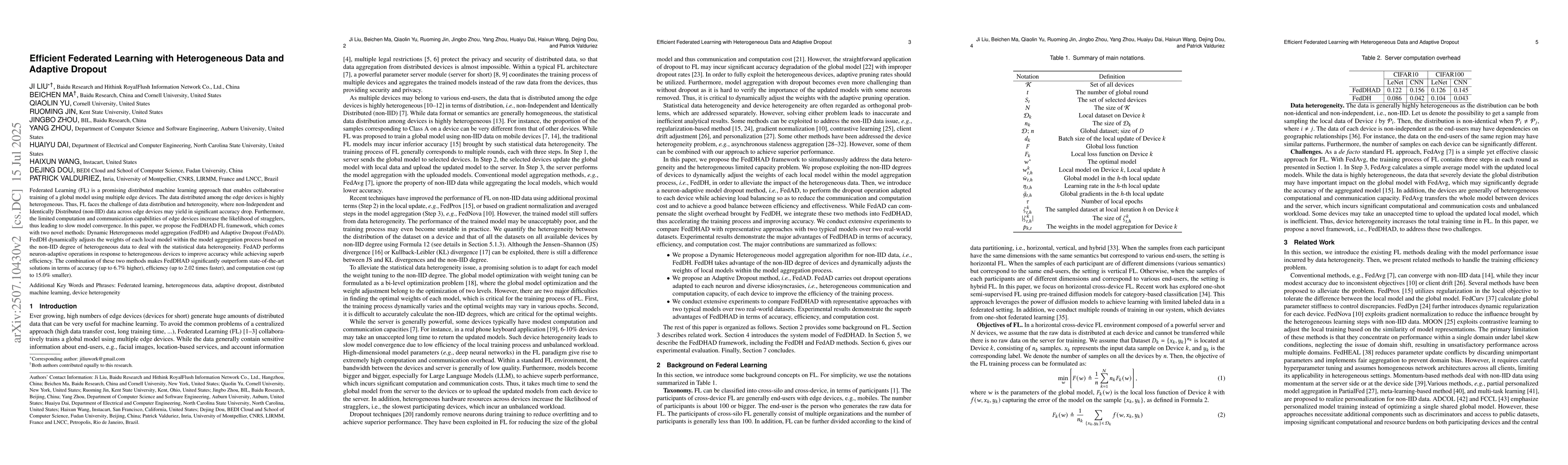 Thumbnail for Efficient Federated Learning with Heterogeneous Data and Adaptive
  Dropout