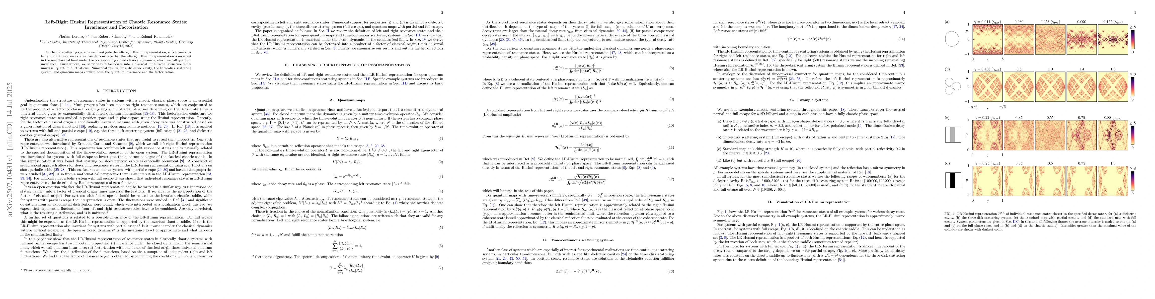 Thumbnail for Left-Right Husimi Representation of Chaotic Resonance States: Invariance
  and Factorization
