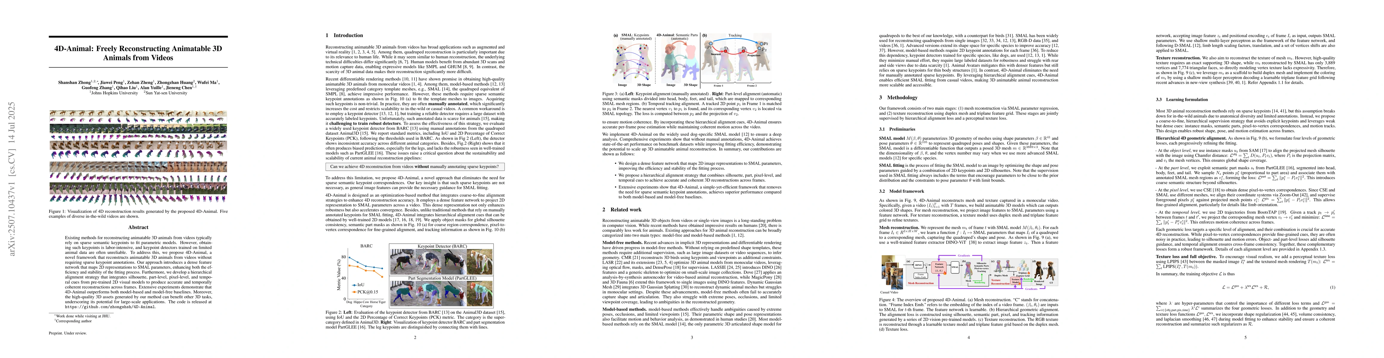 Thumbnail for 4D-Animal: Freely Reconstructing Animatable 3D Animals from Videos