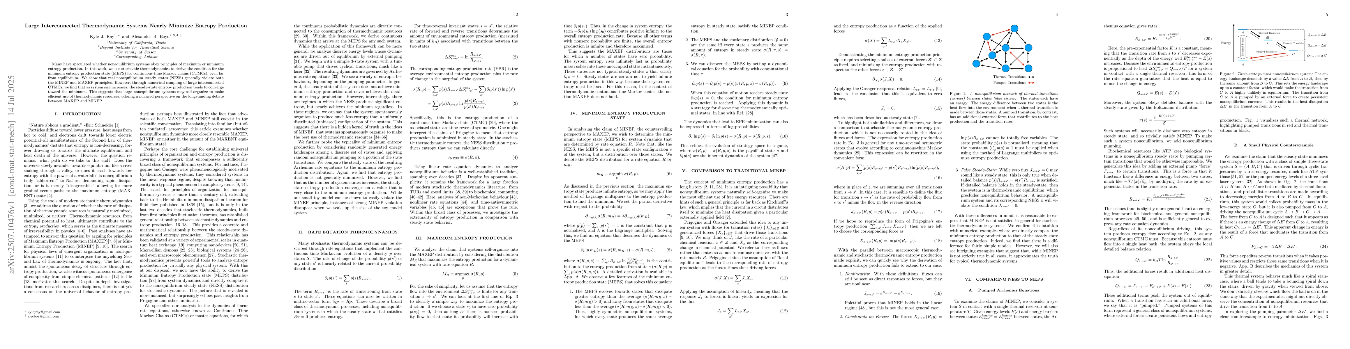 Thumbnail for Large Interconnected Thermodynamic Systems Nearly Minimize Entropy
  Production