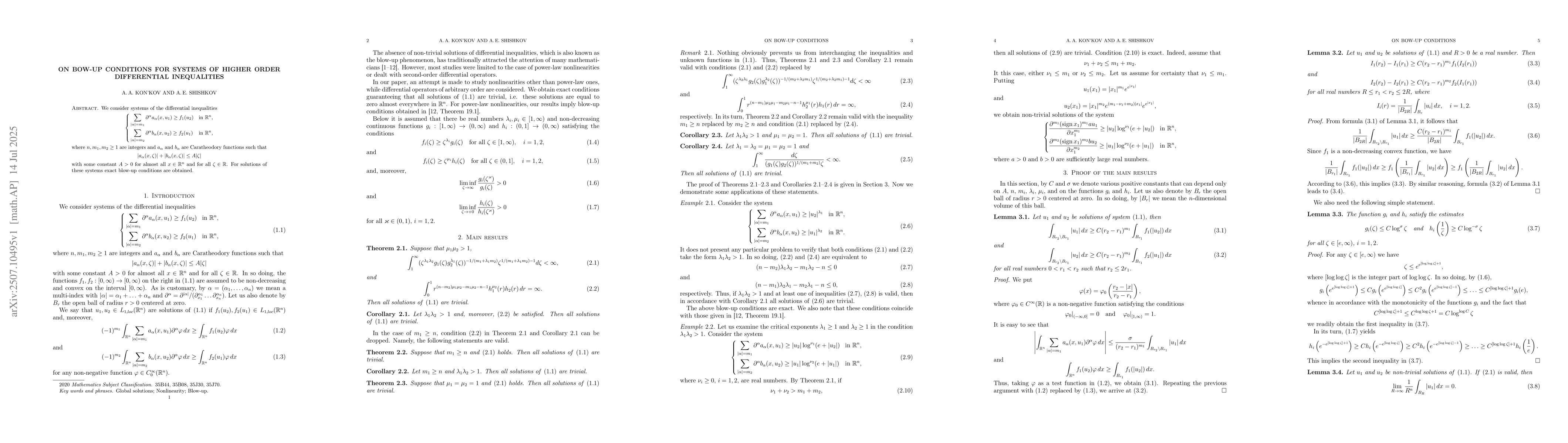 Thumbnail for On bow-up conditions for systems of higher order differential
  inequalities