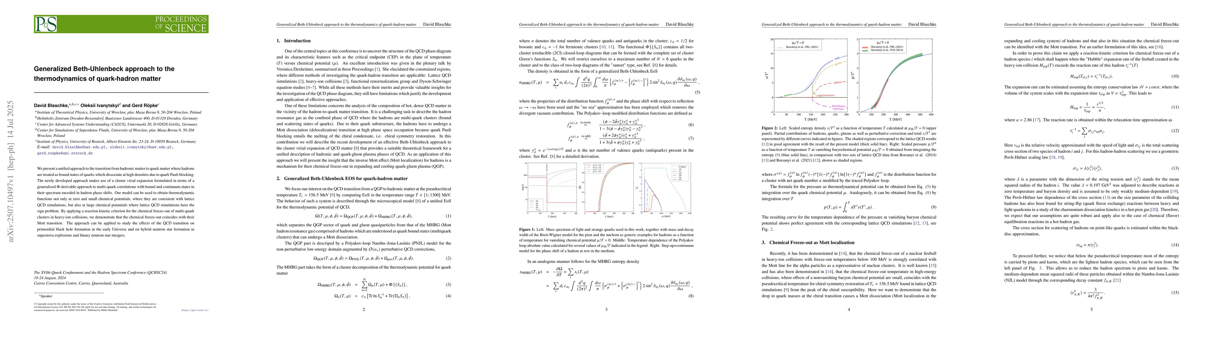 Thumbnail for Generalized Beth-Uhlenbeck approach to the thermodynamics of
  quark-hadron matter